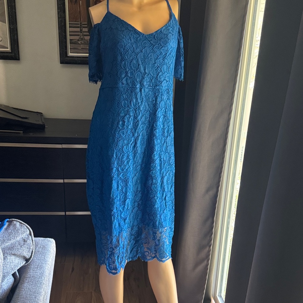 GUESS Blue Lace Cold Shoulder Dress SIZE 16 B-5